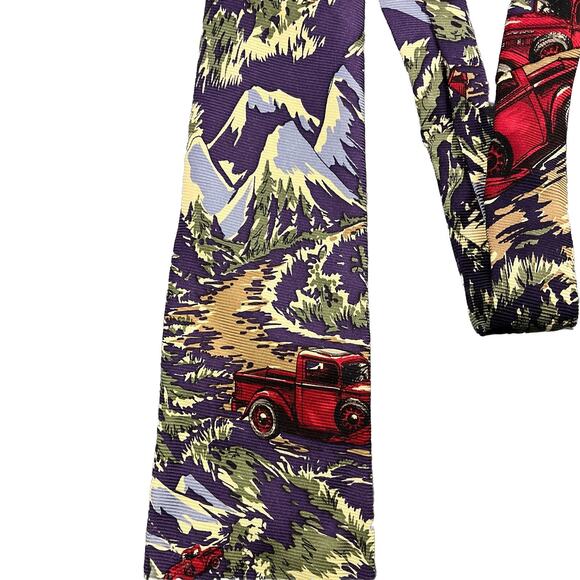 VTG Polo Ralph Lauren Tie Silk Repp Winter Red Pickup Truck Snowcapped Mountain - Picture 4 of 8